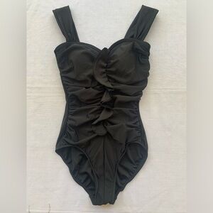 INC International Concept by Macy’s Women Black One Piece Bathing Suit w/Ruffle